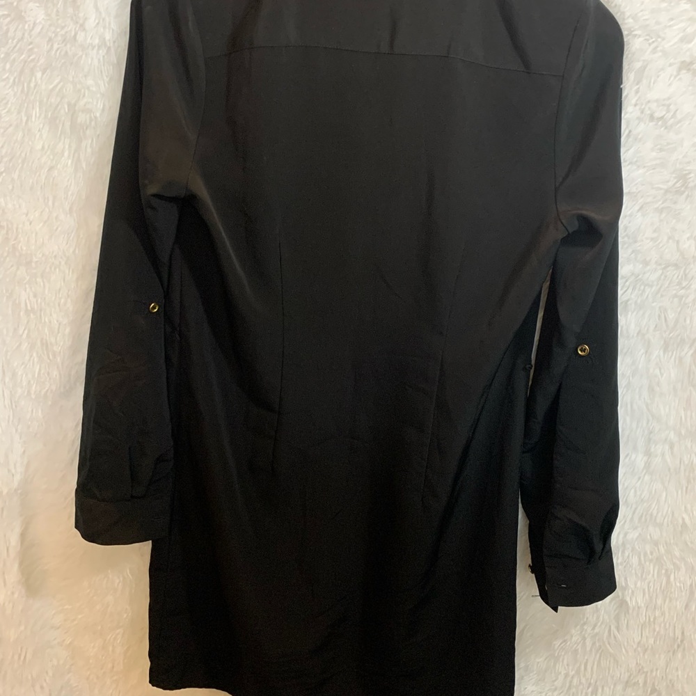 Women's Shirt Dress Role Up Long  Sleeve Pockets, ￼ Shirtdress Black M - Picture 3 of 8